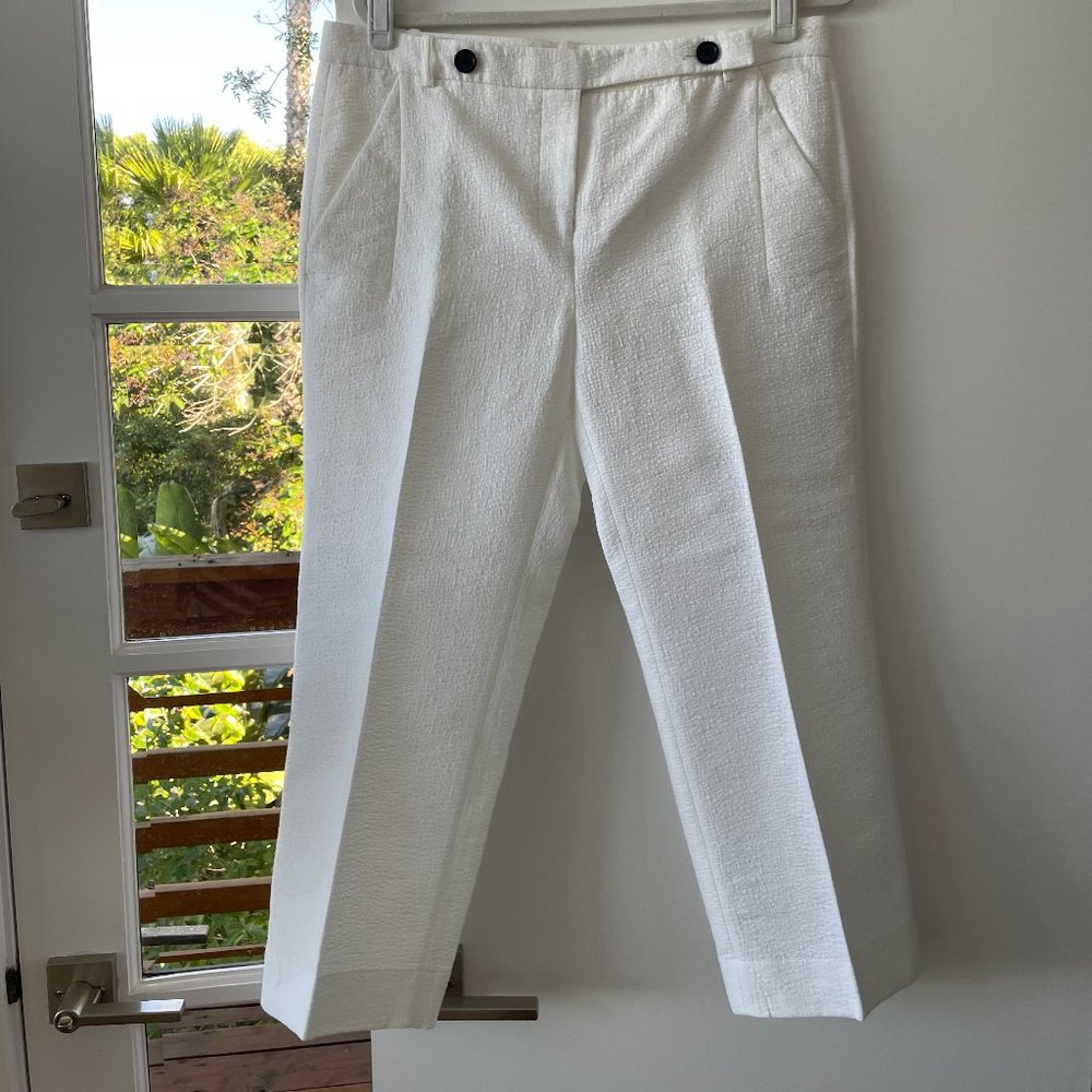 Robert Rodriguez White Cropped Pants with Black Front Buttons, Size 12